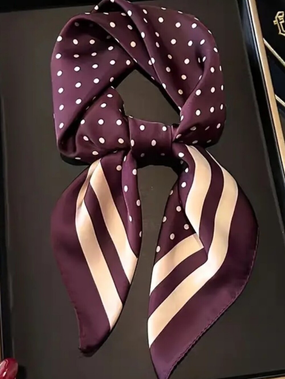 Silk-feel Polka Dot & Stripe Neck Scarf Head Scarf , Neck Scarf